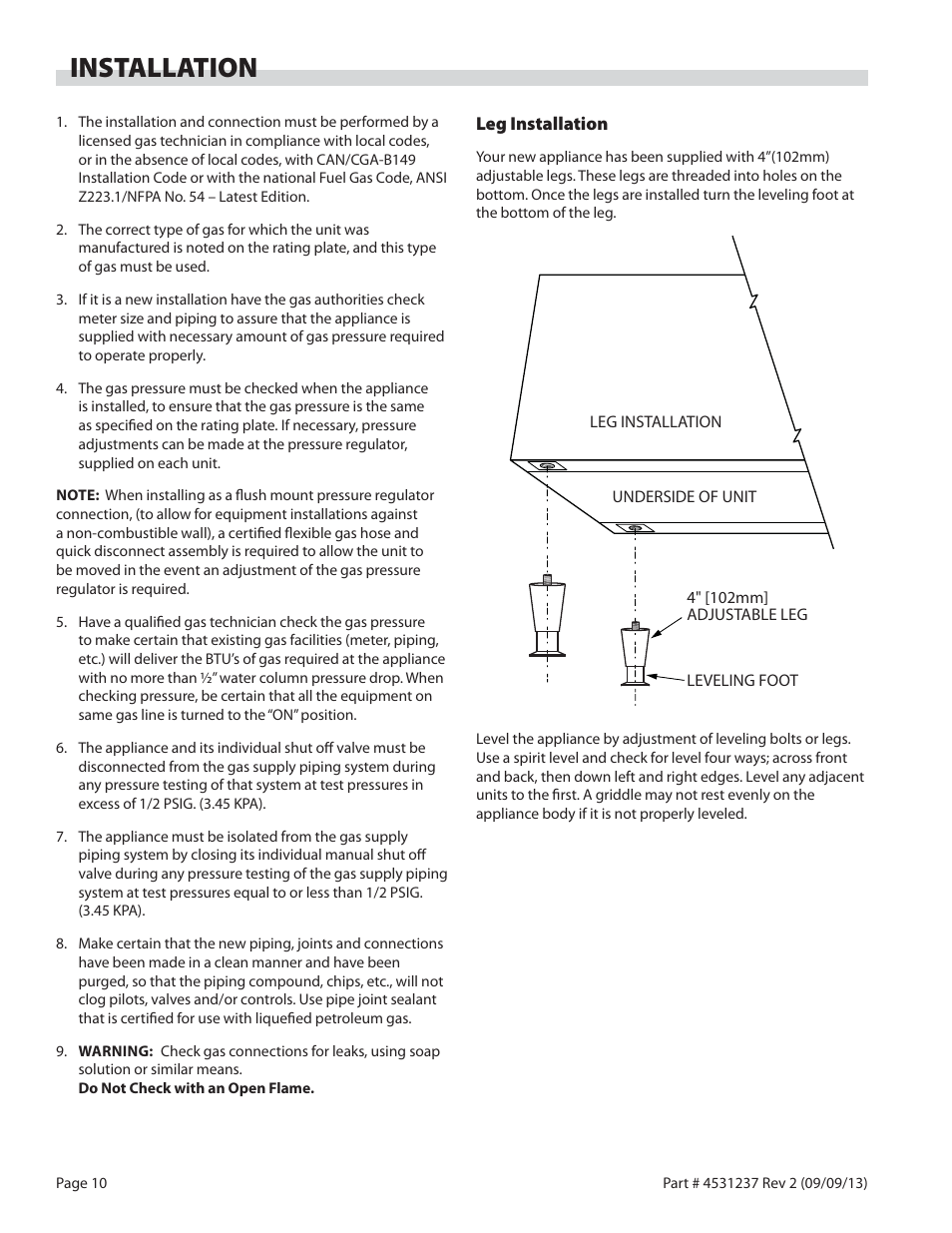 Installation | Garland GT SERIES HEAVY DUTY GAS COUNTER EQUIPMENT User Manual | Page 10 / 48