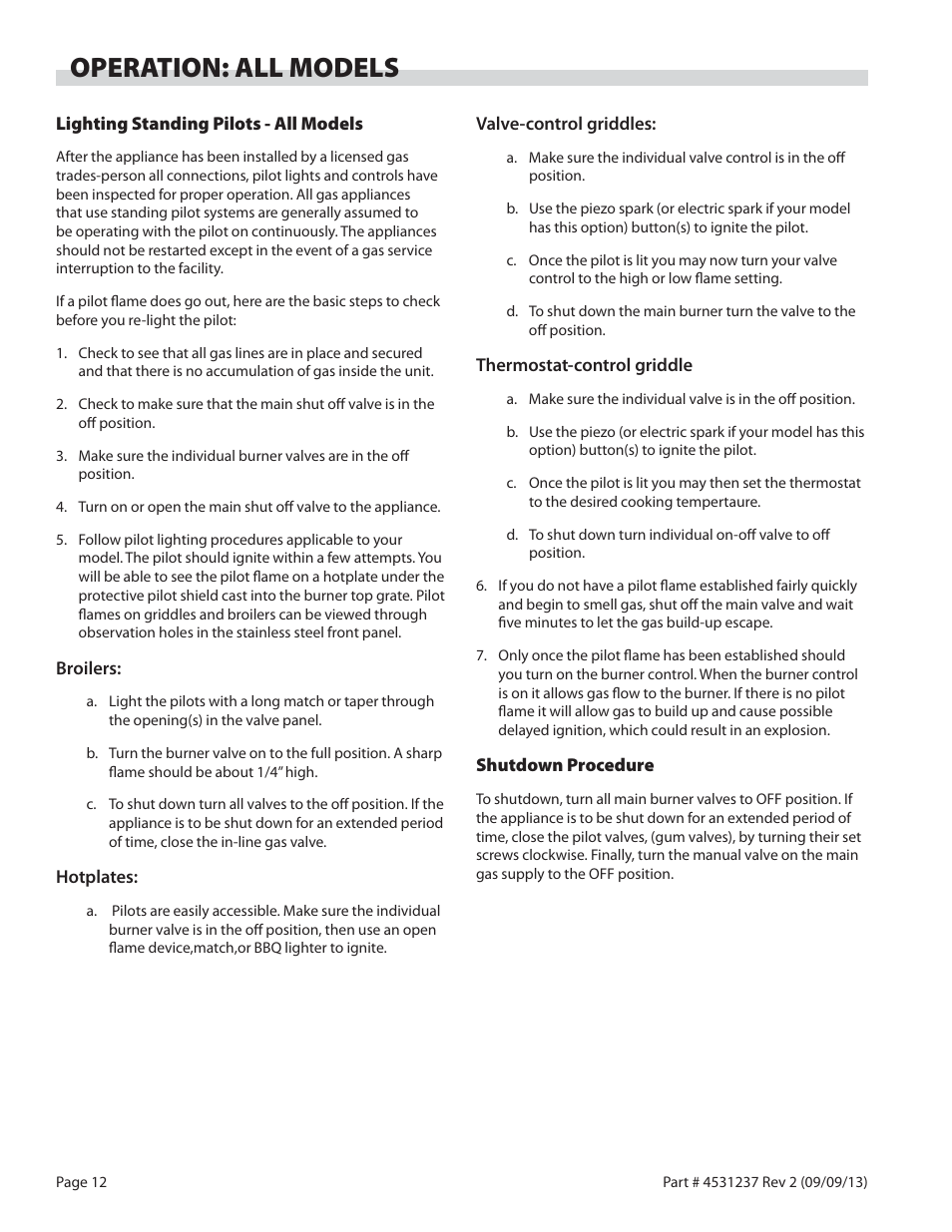 Operation: all models | Garland GT SERIES HEAVY DUTY GAS COUNTER EQUIPMENT User Manual | Page 12 / 48