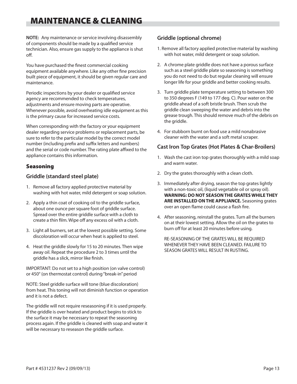 Maintenance & cleaning | Garland GT SERIES HEAVY DUTY GAS COUNTER EQUIPMENT User Manual | Page 13 / 48