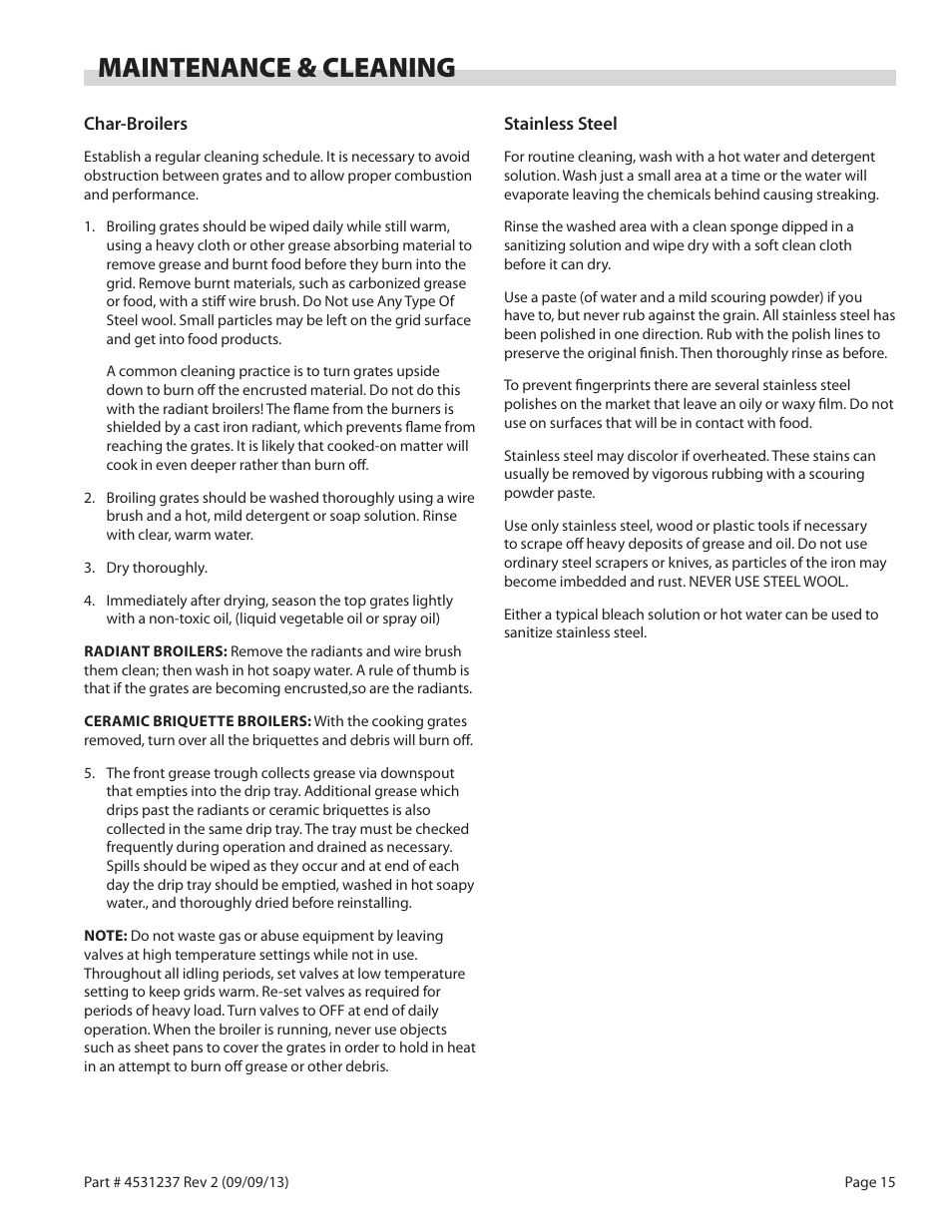 Maintenance & cleaning | Garland GT SERIES HEAVY DUTY GAS COUNTER EQUIPMENT User Manual | Page 15 / 48