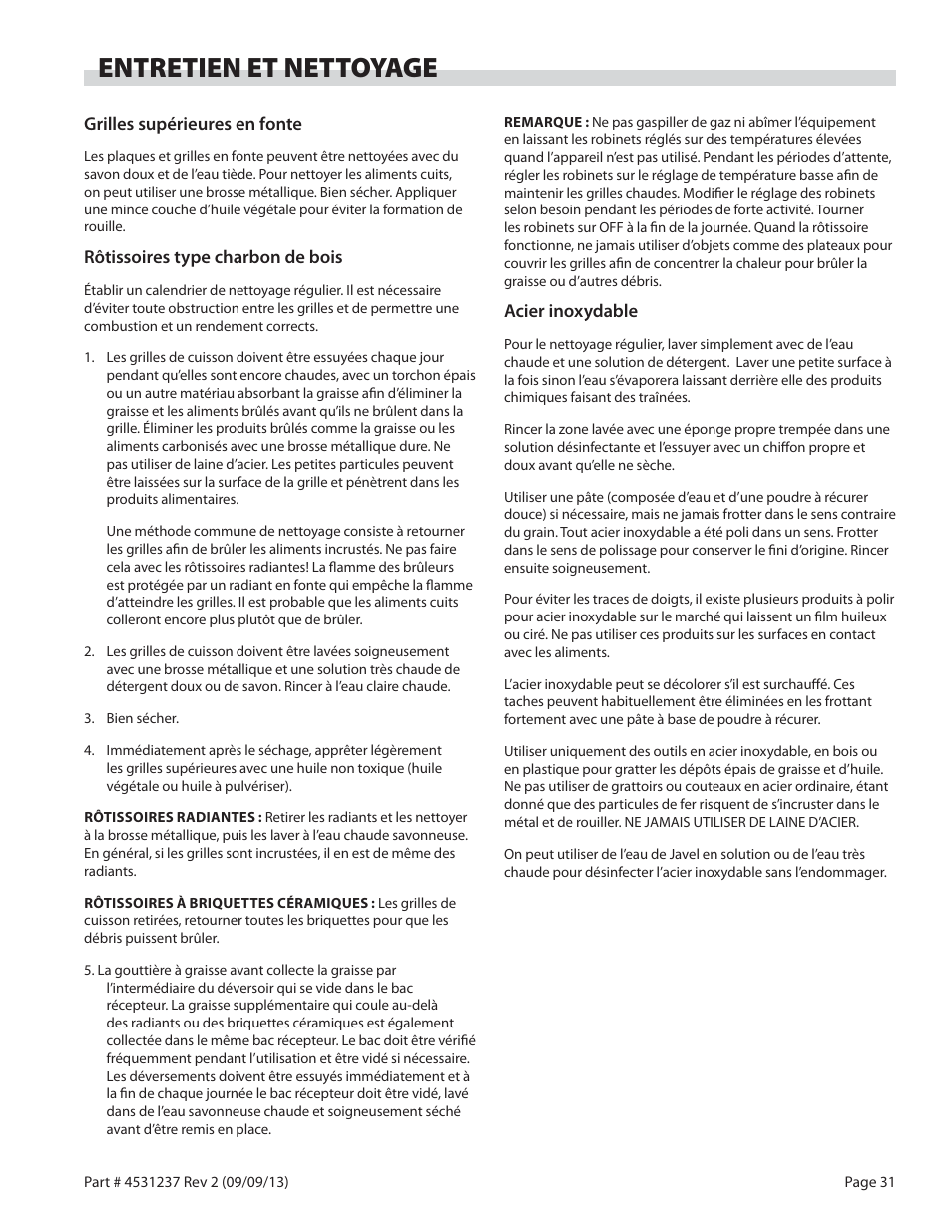 Entretien et nettoyage | Garland GT SERIES HEAVY DUTY GAS COUNTER EQUIPMENT User Manual | Page 31 / 48