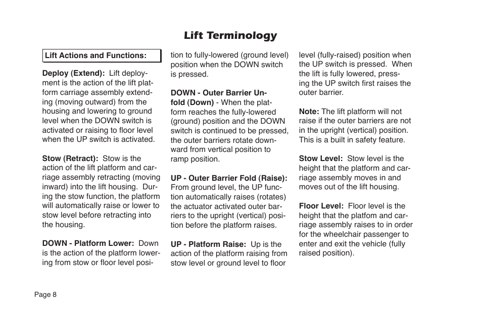 Lift terminology | Braun NUVL855RM24 User Manual | Page 10 / 52