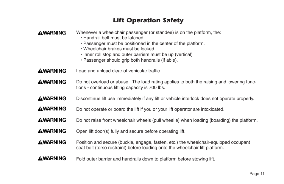 Lift operation safety | Braun NUVL855RM24 User Manual | Page 13 / 52