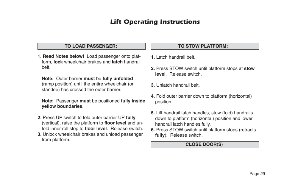 Lift operating instructions | Braun NUVL855RM24 User Manual | Page 31 / 52