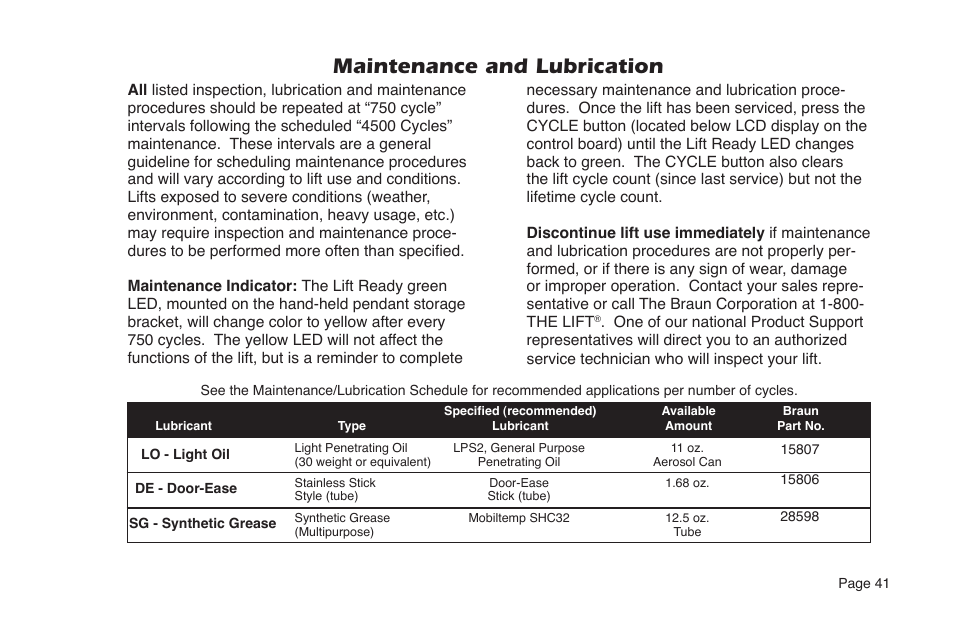 Maintenance and lubrication | Braun NUVL855RM24 User Manual | Page 43 / 52