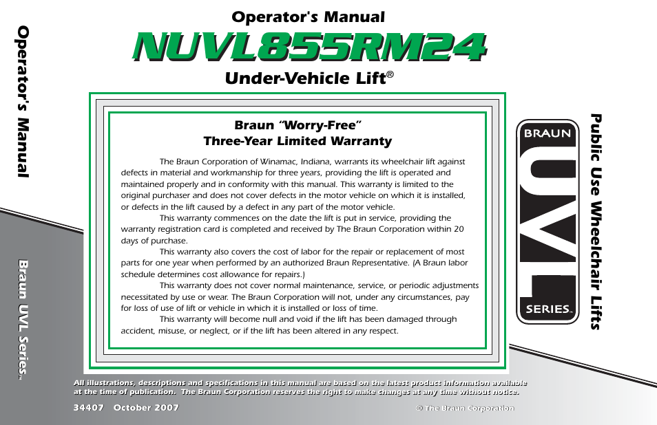 Cjka-**gb'), Under-vehicle lift, Operator's manual | Public use wheelchair lifts | Braun NUVL855RM24 User Manual | Page 52 / 52