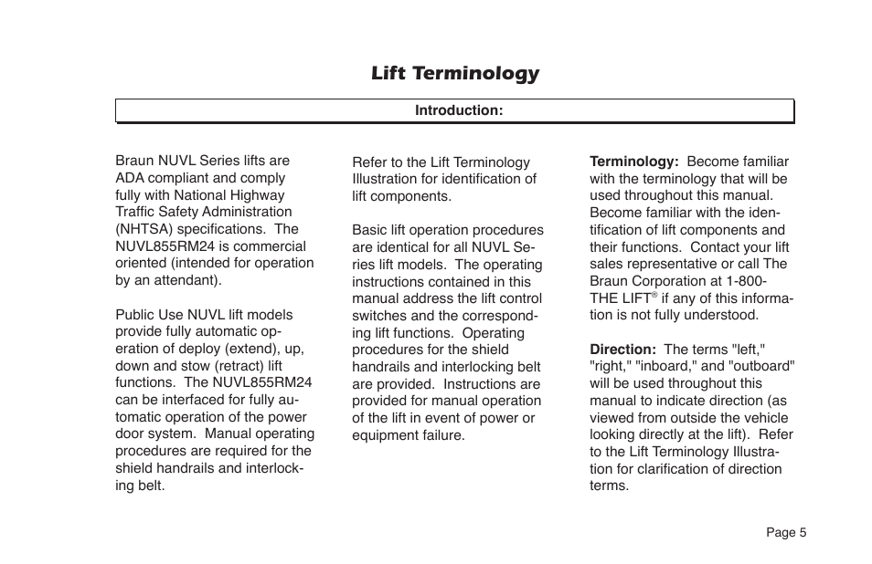 Lift terminology | Braun NUVL855RM24 User Manual | Page 7 / 52