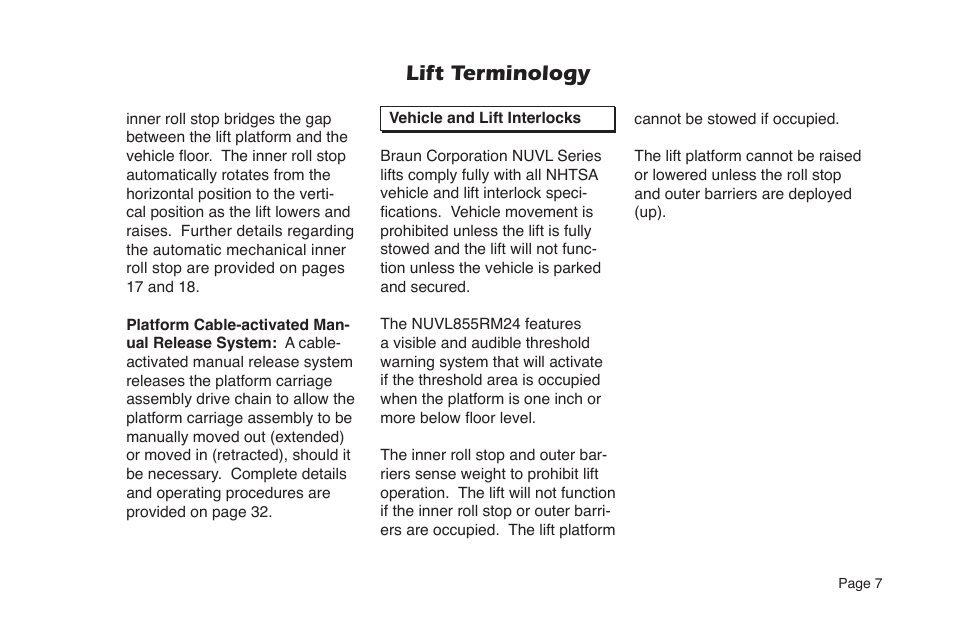 Lift terminology | Braun NUVL855RM24 User Manual | Page 9 / 52
