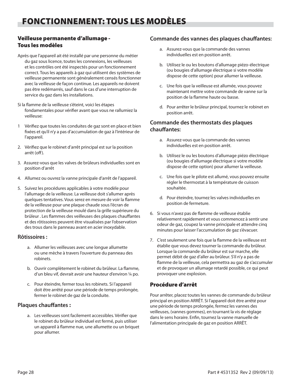Fonctionnement: tous les modèles | Garland US RANGE UT SERIES HEAVY DUTY GAS COUNTER EQUIPMENT User Manual | Page 28 / 48