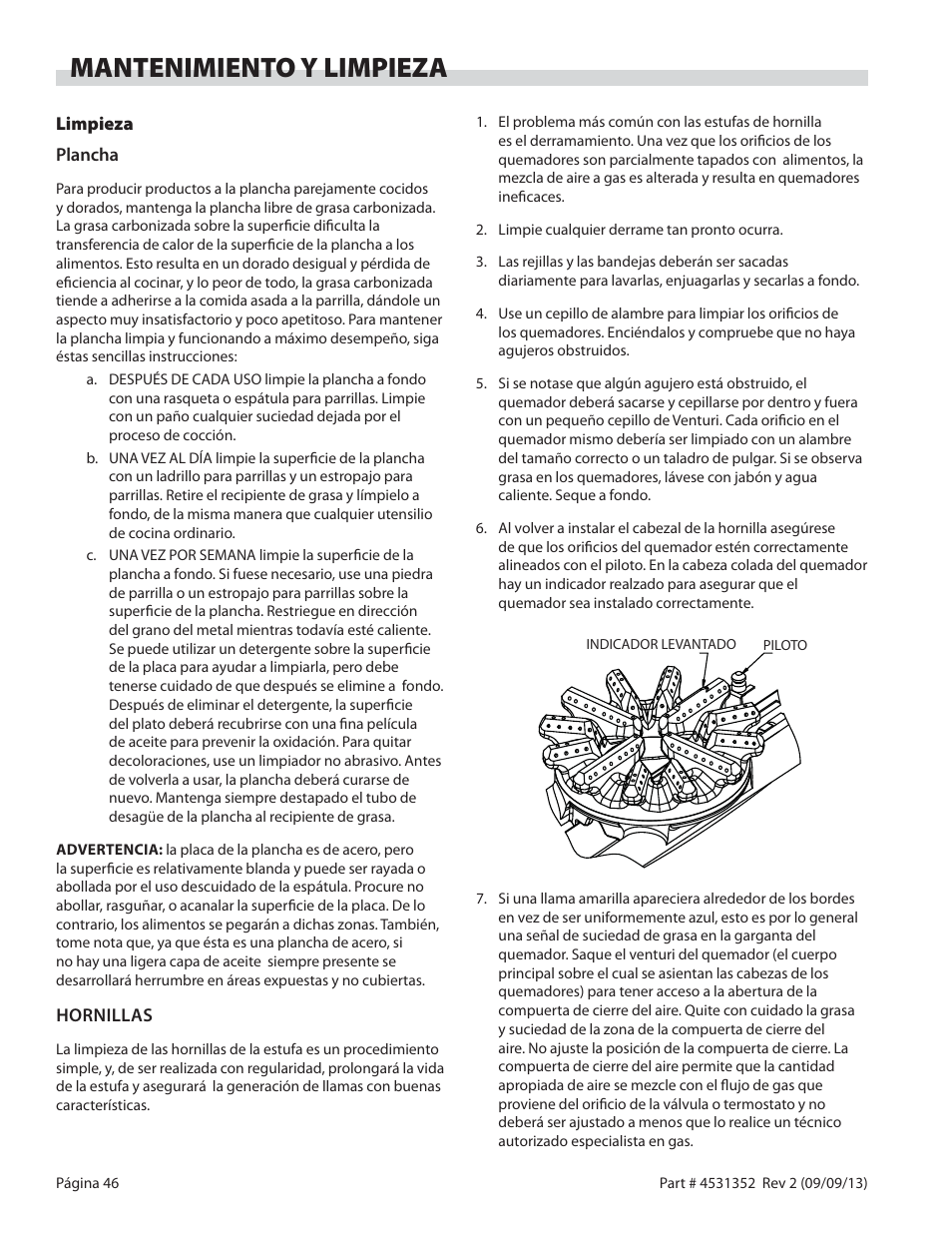 Mantenimiento y limpieza | Garland US RANGE UT SERIES HEAVY DUTY GAS COUNTER EQUIPMENT User Manual | Page 46 / 48