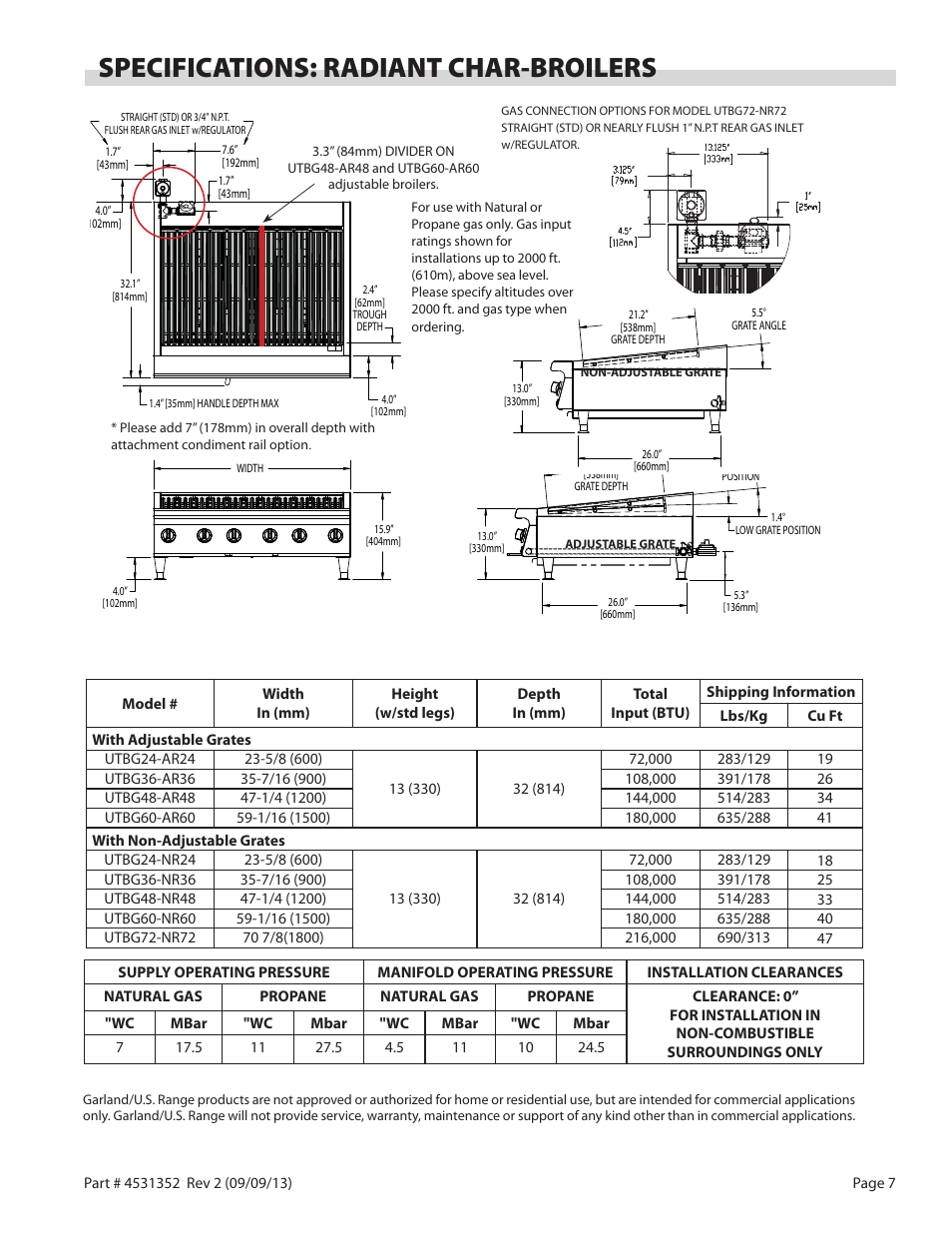Specifications: radiant char-broilers | Garland US RANGE UT SERIES HEAVY DUTY GAS COUNTER EQUIPMENT User Manual | Page 7 / 48