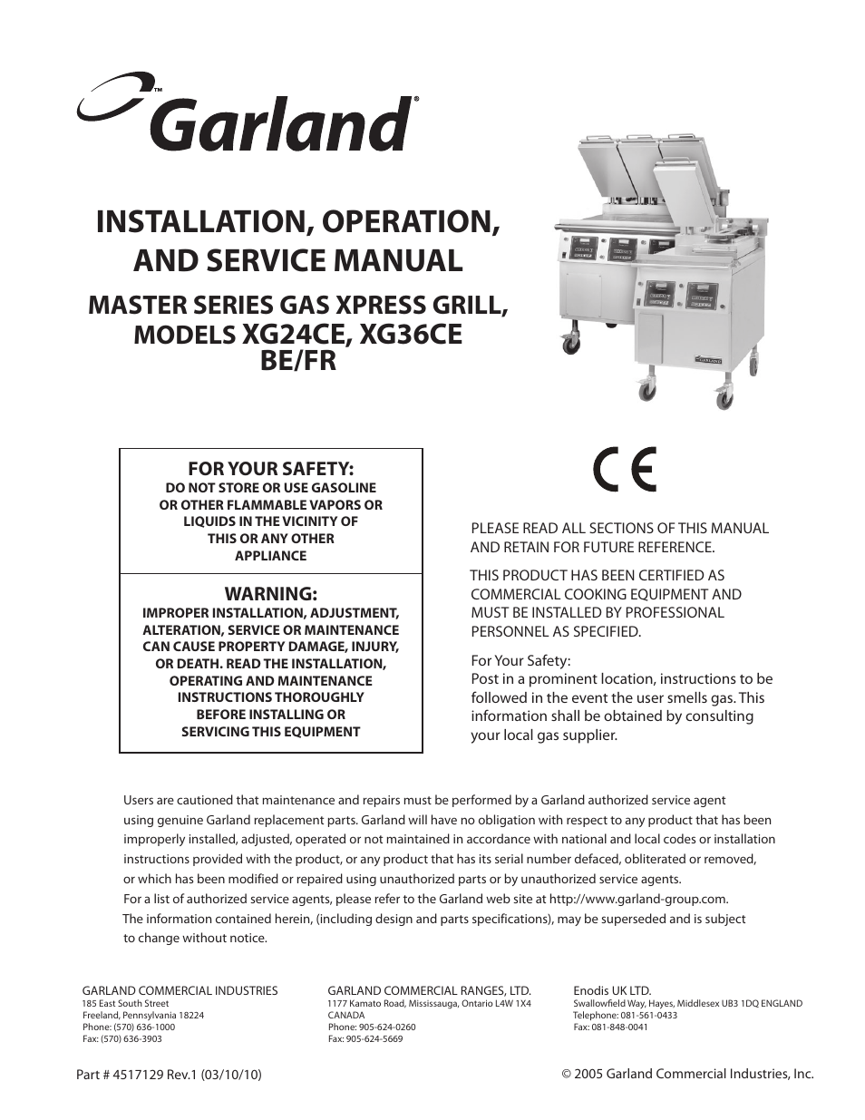 Garland XG36CE BE/FR MASTER SERIES GAS XPRESS GRILL User Manual | 32 pages