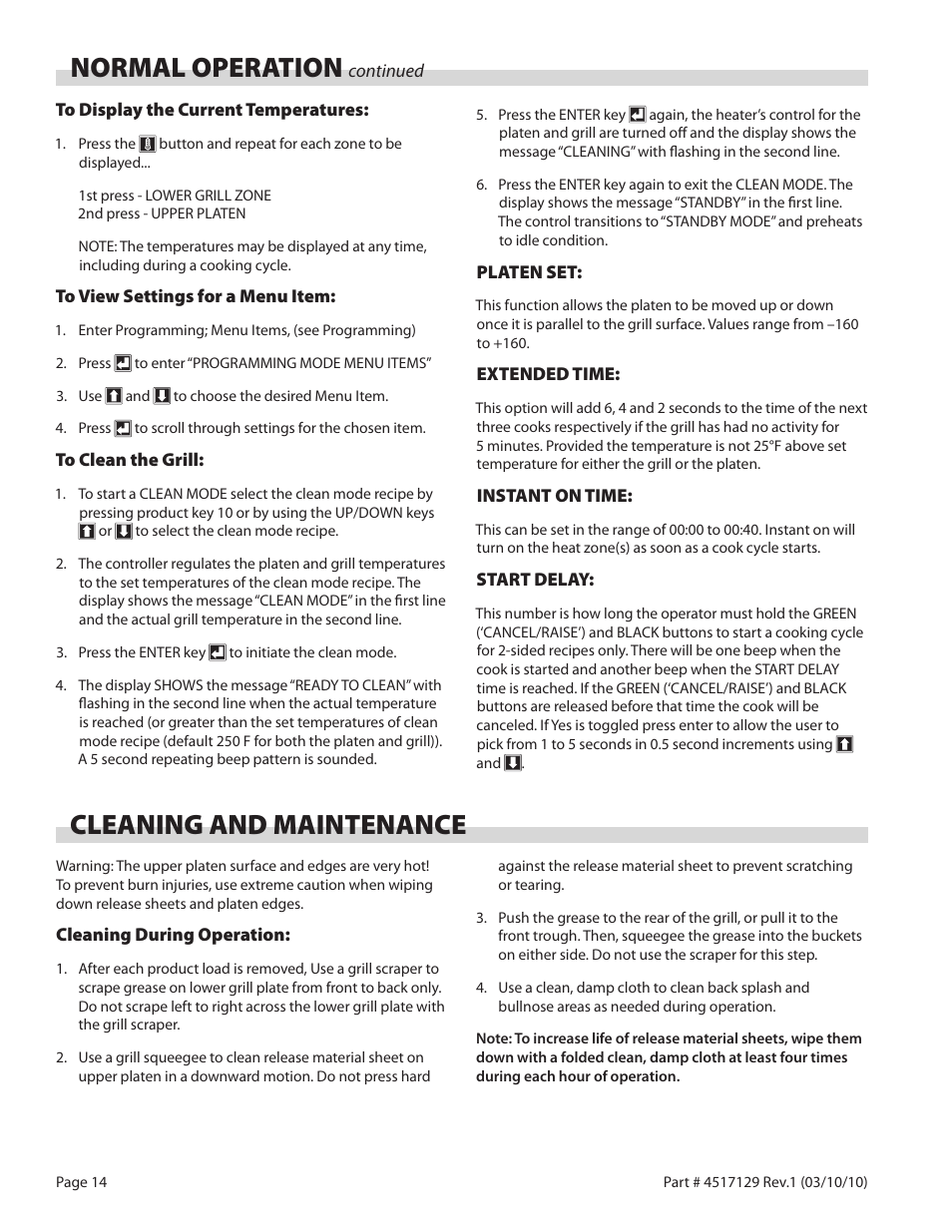 Normal operation, Cleaning and maintenance | Garland XG36CE BE/FR MASTER SERIES GAS XPRESS GRILL User Manual | Page 14 / 32