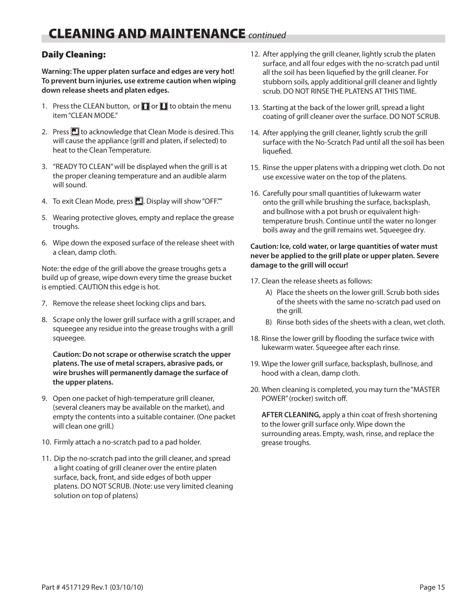 Cleaning and maintenance | Garland XG36CE BE/FR MASTER SERIES GAS XPRESS GRILL User Manual | Page 15 / 32