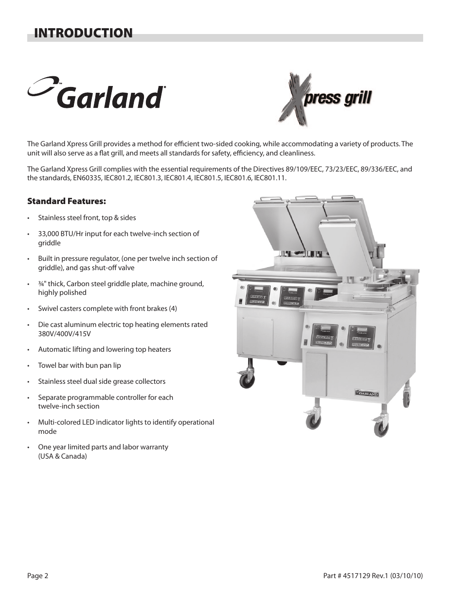 Introduction | Garland XG36CE BE/FR MASTER SERIES GAS XPRESS GRILL User Manual | Page 2 / 32