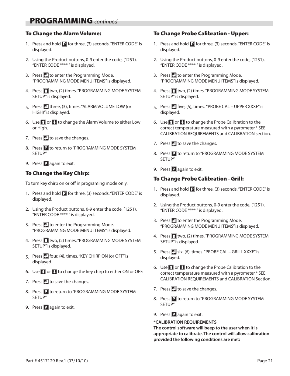 Programming | Garland XG36CE BE/FR MASTER SERIES GAS XPRESS GRILL User Manual | Page 21 / 32