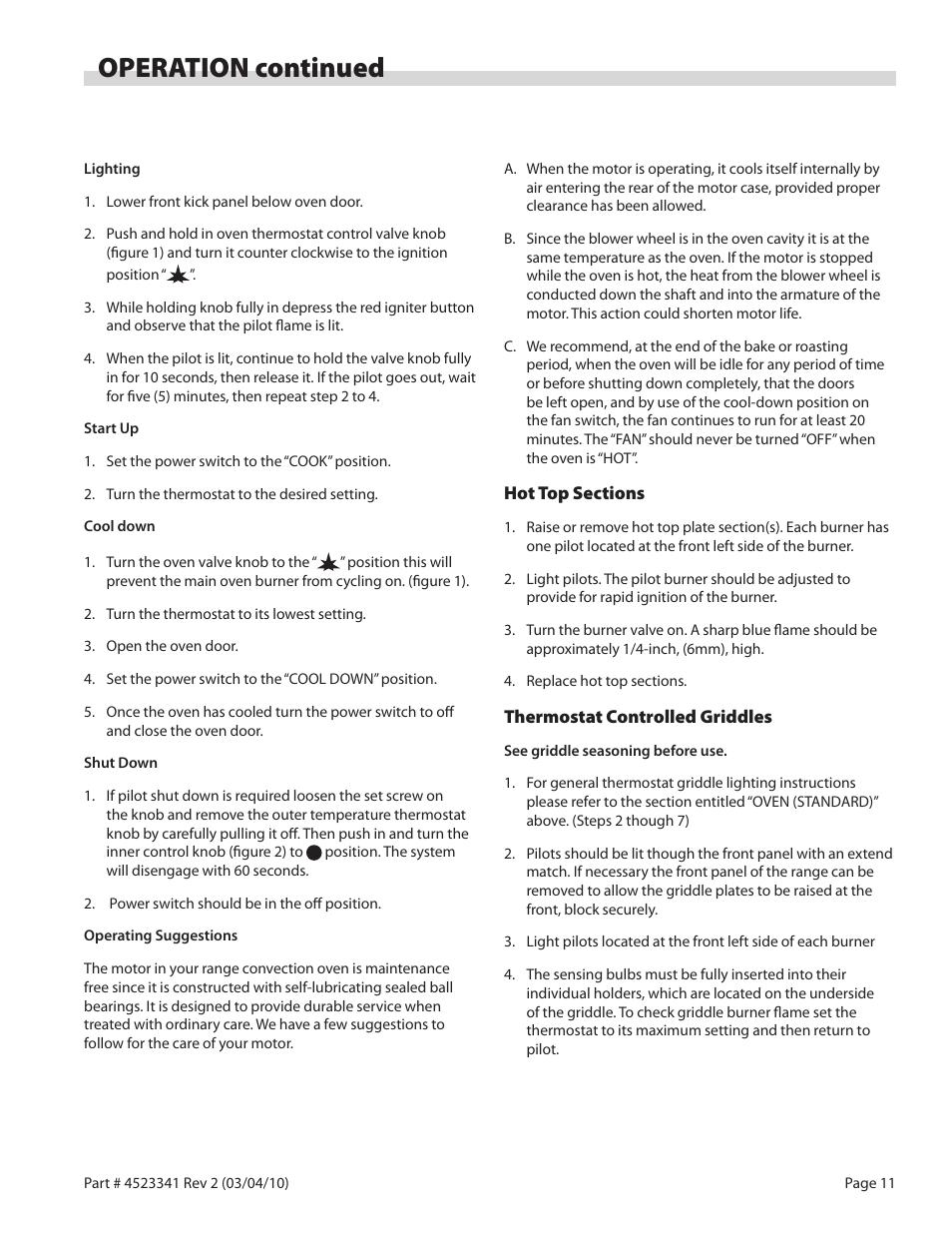 Operation continued | Garland US RANGE U SERIES GAS RESTAURANT RANGES User Manual | Page 11 / 56