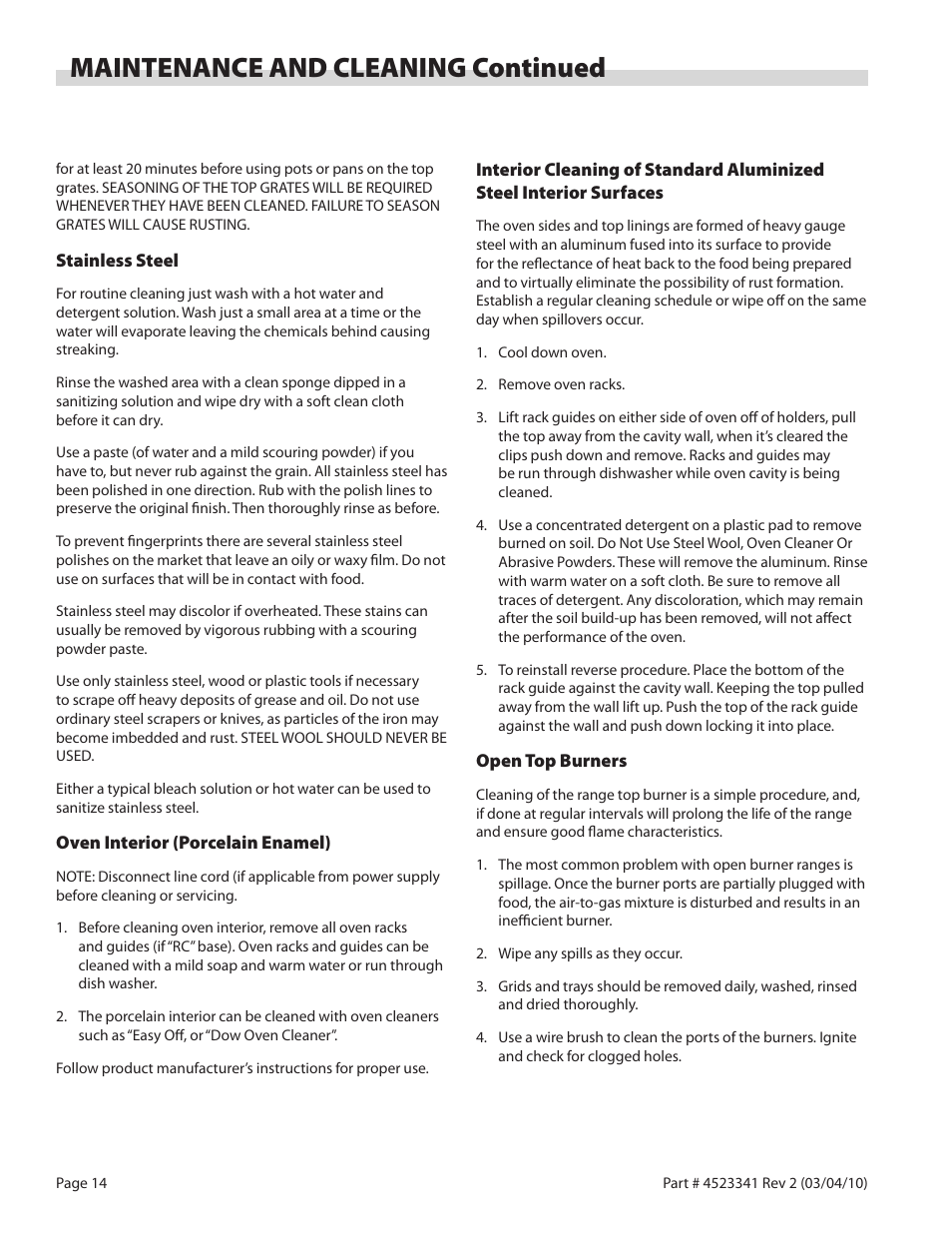 Maintenance and cleaning continued | Garland US RANGE U SERIES GAS RESTAURANT RANGES User Manual | Page 14 / 56