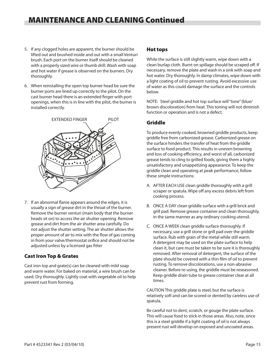 Maintenance and cleaning continued | Garland US RANGE U SERIES GAS RESTAURANT RANGES User Manual | Page 15 / 56