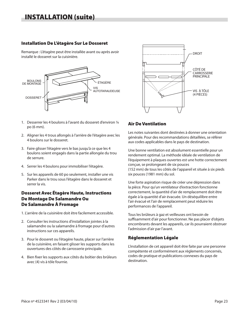 Installation (suite) | Garland US RANGE U SERIES GAS RESTAURANT RANGES User Manual | Page 23 / 56