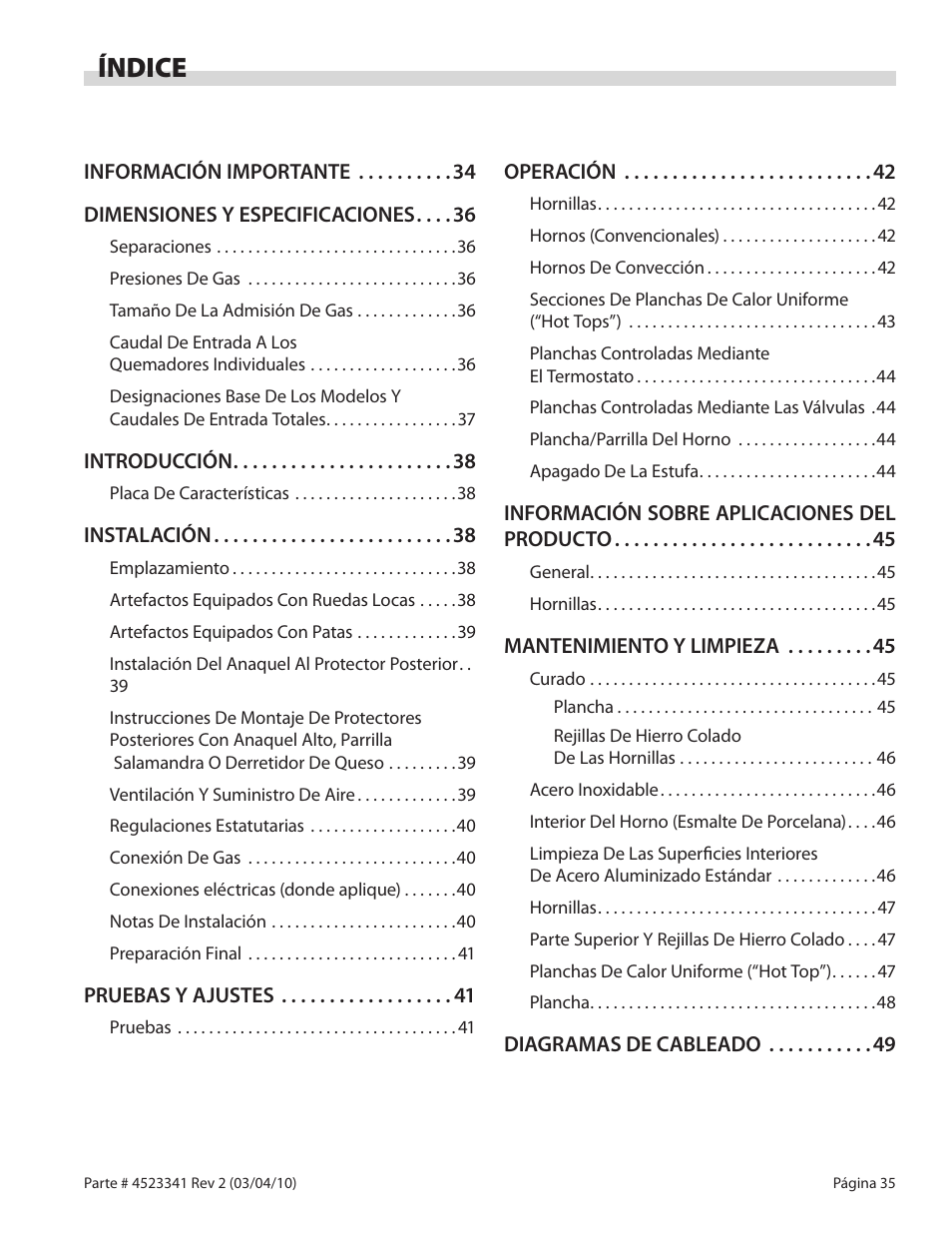 Índice | Garland US RANGE U SERIES GAS RESTAURANT RANGES User Manual | Page 35 / 56