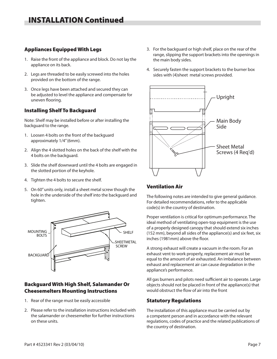 Installation continued | Garland US RANGE U SERIES GAS RESTAURANT RANGES User Manual | Page 7 / 56