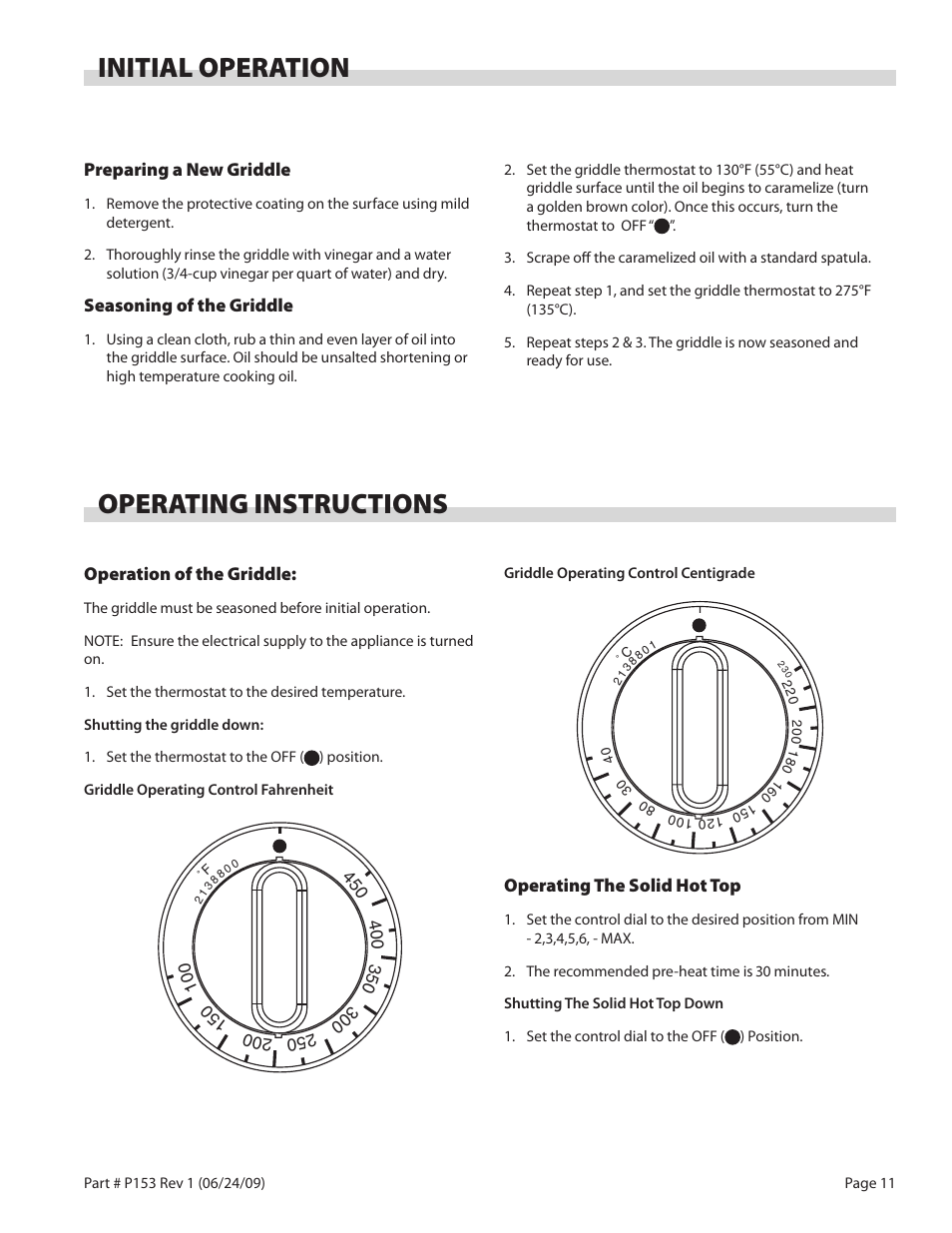 Initial operation, Operating instructions | Garland SU680 SERIES RESTAURANT RANGES AND SALAMANDERS User Manual | Page 11 / 20