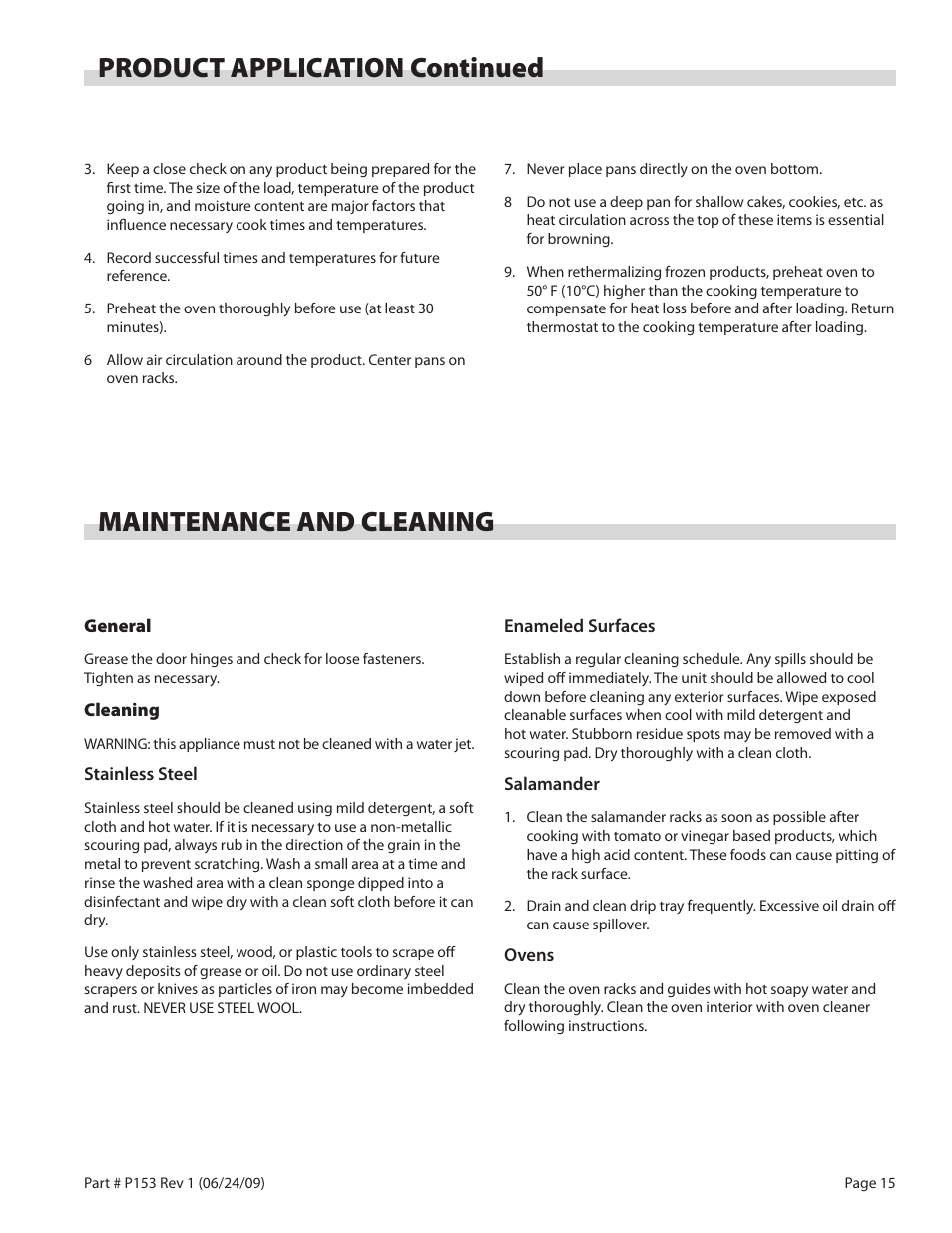 Product application continued, Maintenance and cleaning | Garland SU680 SERIES RESTAURANT RANGES AND SALAMANDERS User Manual | Page 15 / 20
