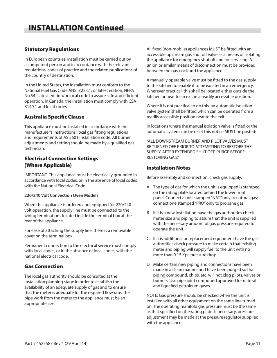 Installation continued | Garland GF SENTRY SERIES GAS RESTAURANT RANGES User Manual | Page 11 / 66