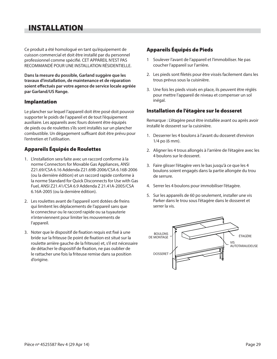 Installation | Garland GF SENTRY SERIES GAS RESTAURANT RANGES User Manual | Page 29 / 66