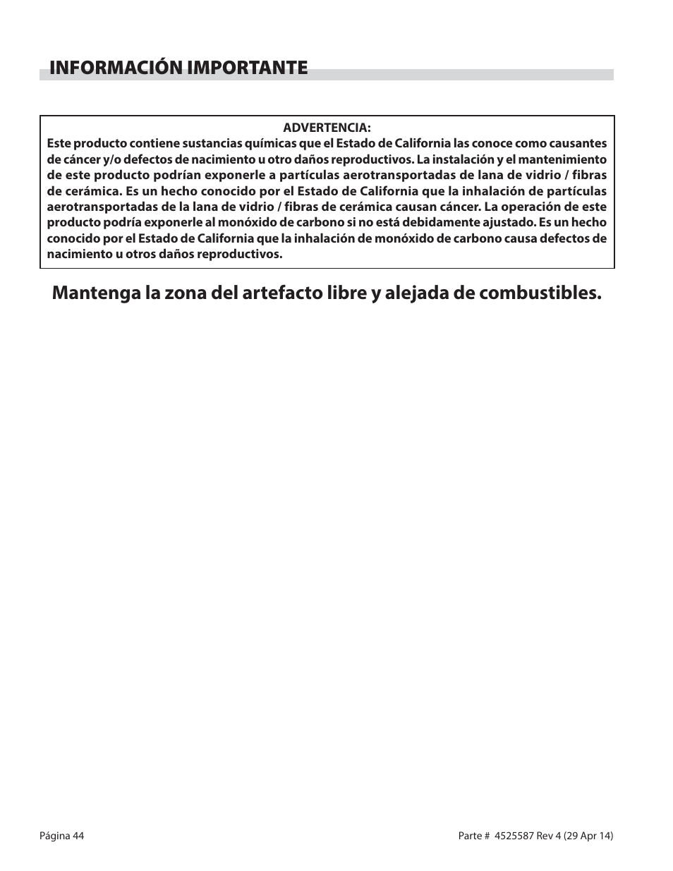 Información importante | Garland GF SENTRY SERIES GAS RESTAURANT RANGES User Manual | Page 44 / 66