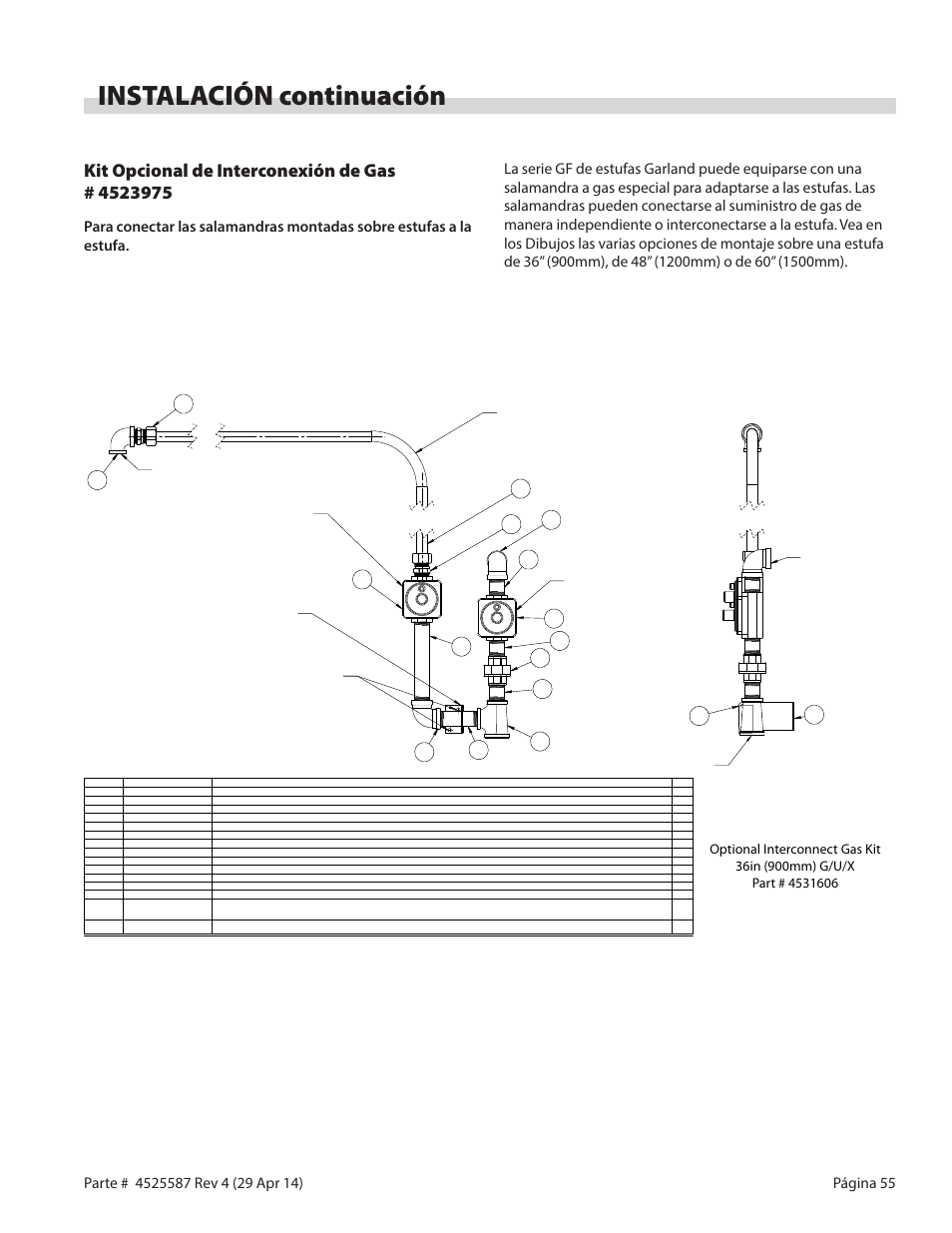 Instalación continuación | Garland GF SENTRY SERIES GAS RESTAURANT RANGES User Manual | Page 55 / 66