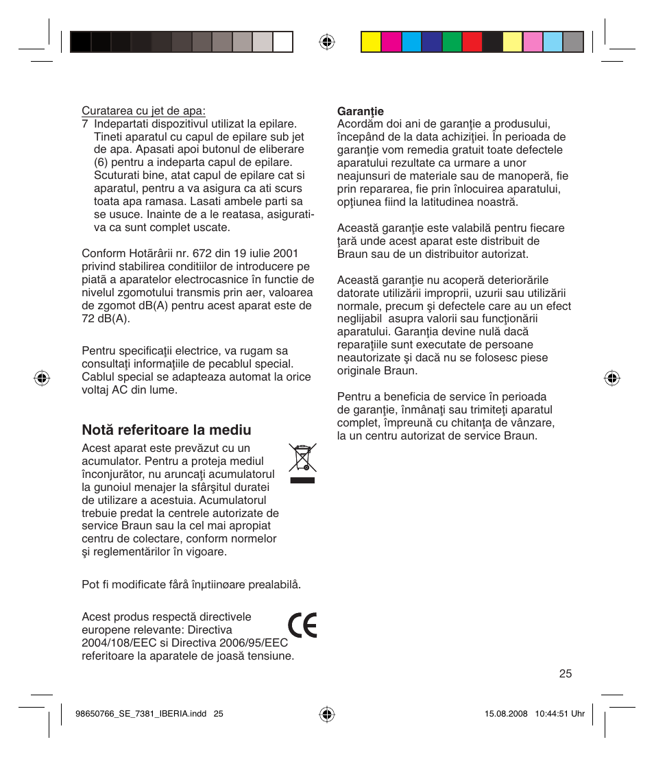 Notå referitoare la mediu | Braun Xpressive 7381 WD User Manual | Page 24 / 30