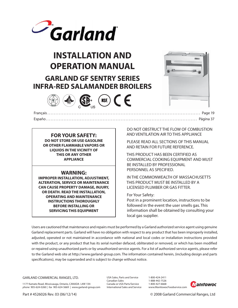 Garland GF SENTRY SERIES INFRA-RED SALAMANDER BROILERS User Manual | 56 pages