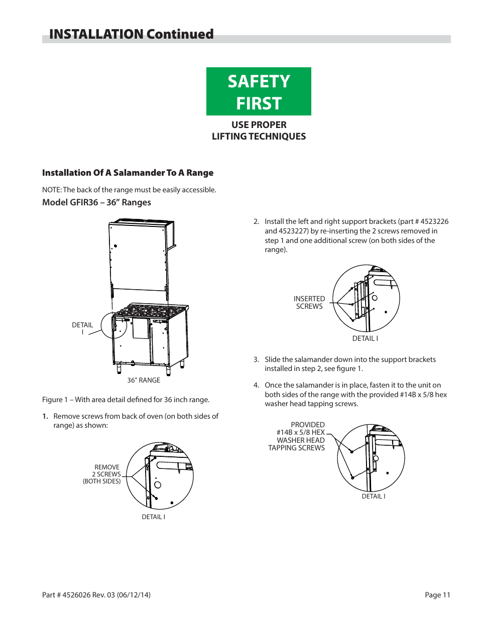 Safety first, Installation continued | Garland GF SENTRY SERIES INFRA-RED SALAMANDER BROILERS User Manual | Page 11 / 56