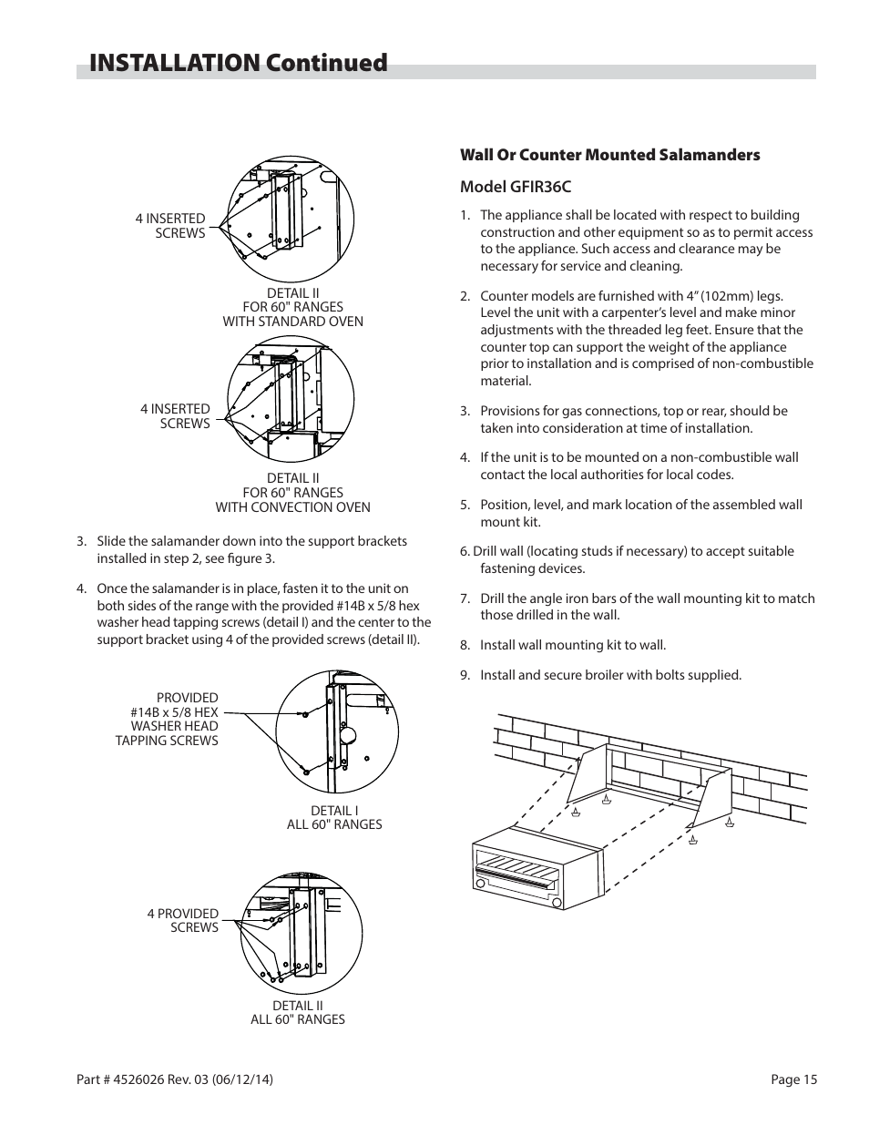 Installation continued | Garland GF SENTRY SERIES INFRA-RED SALAMANDER BROILERS User Manual | Page 15 / 56