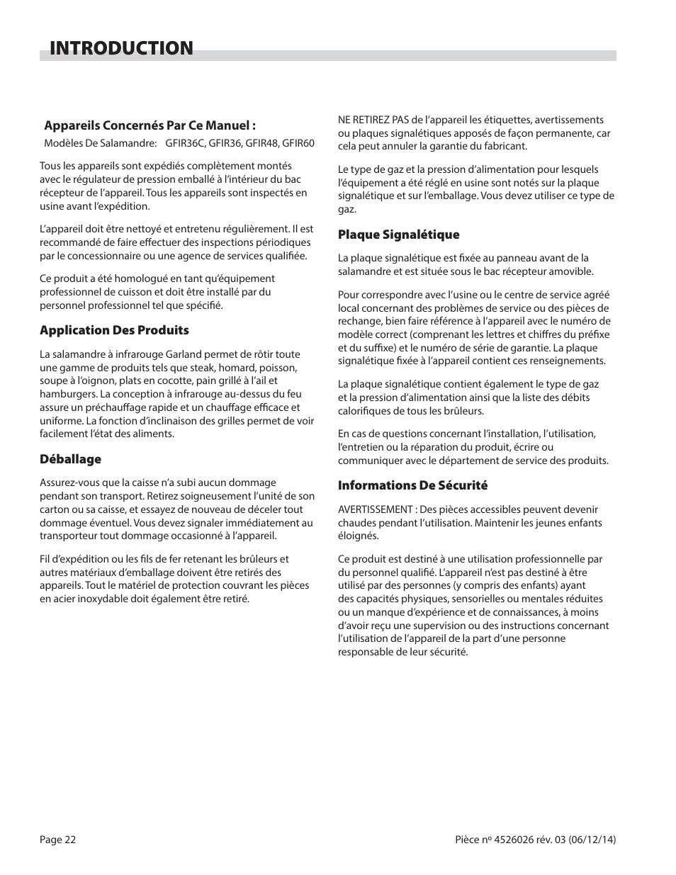 Introduction | Garland GF SENTRY SERIES INFRA-RED SALAMANDER BROILERS User Manual | Page 22 / 56