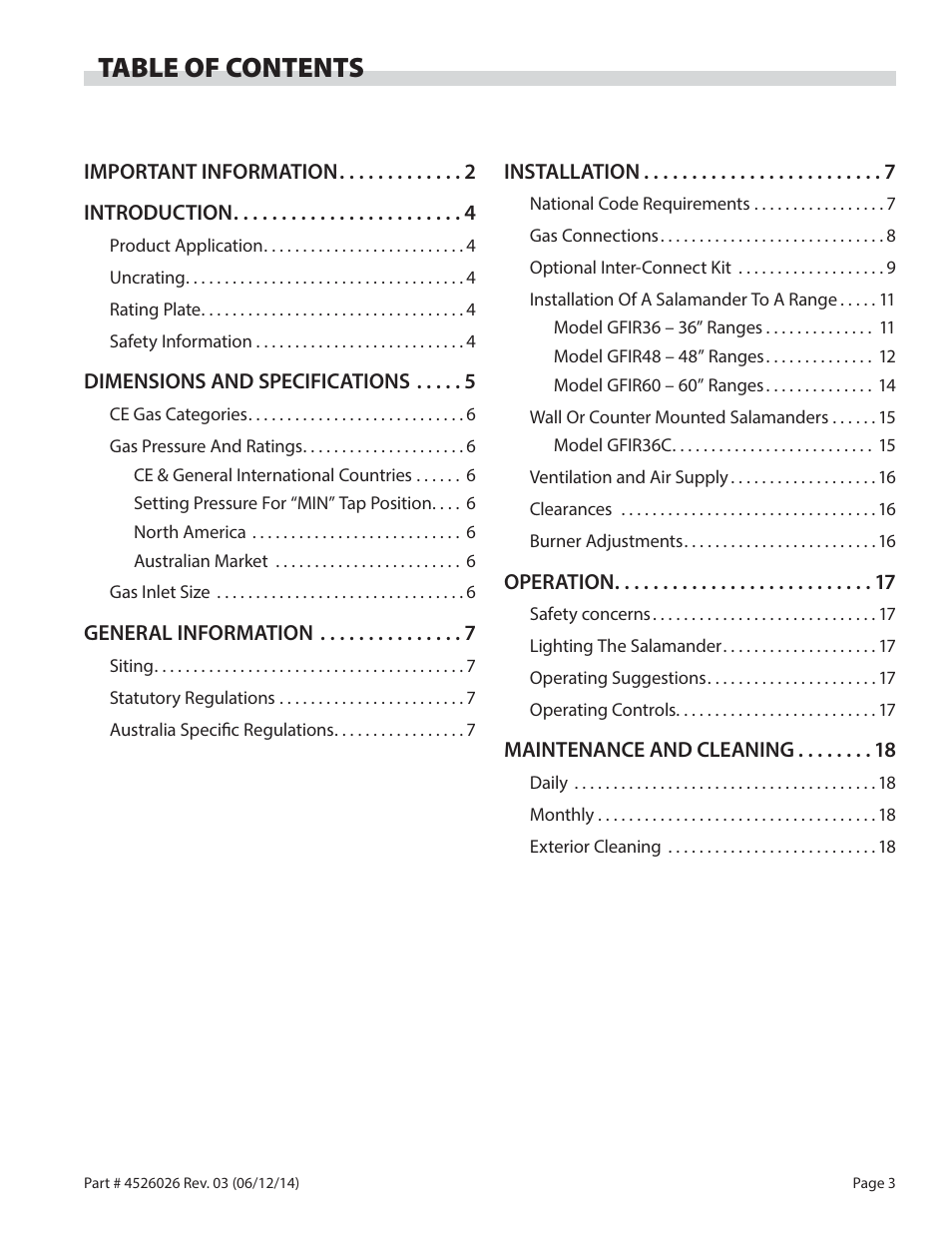 Garland GF SENTRY SERIES INFRA-RED SALAMANDER BROILERS User Manual | Page 3 / 56
