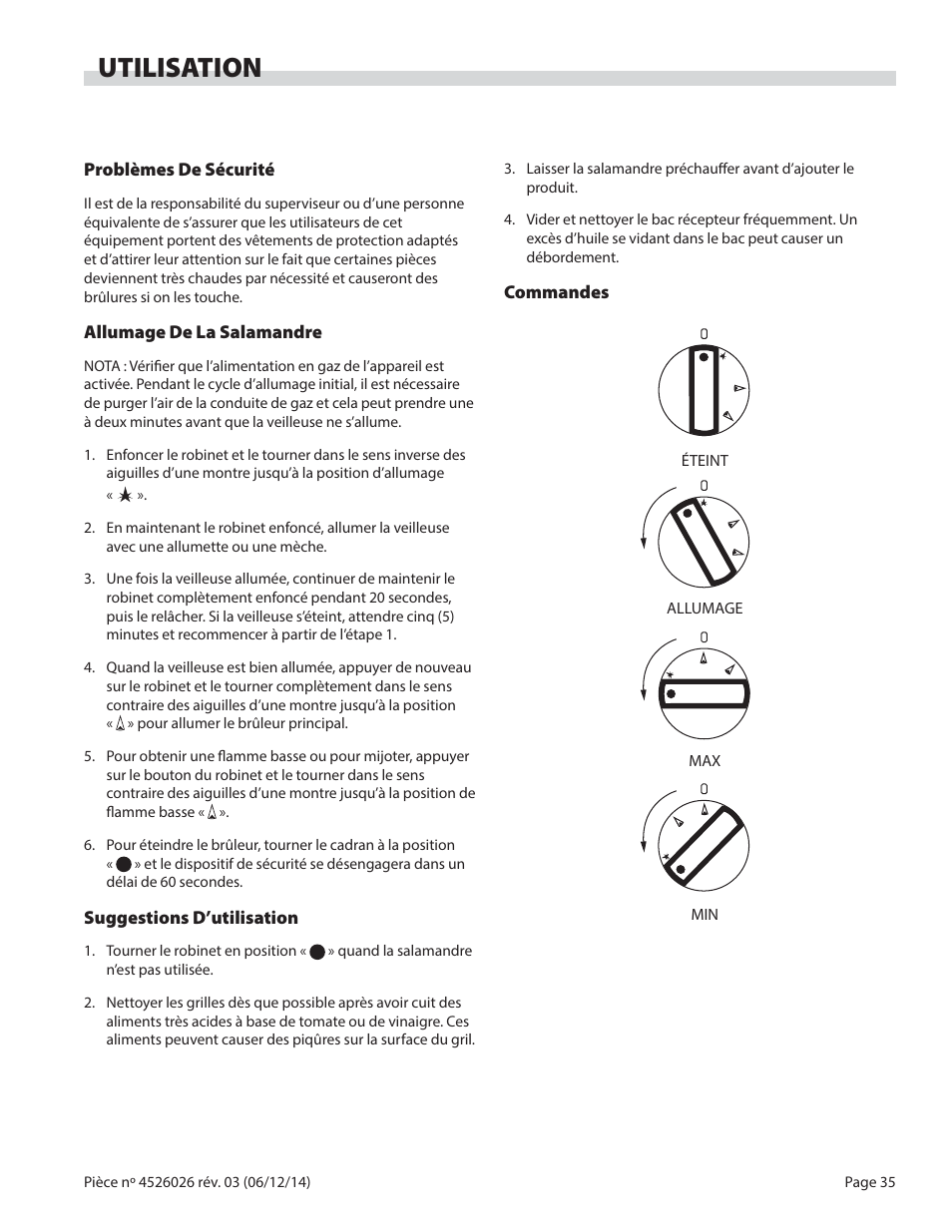 Utilisation | Garland GF SENTRY SERIES INFRA-RED SALAMANDER BROILERS User Manual | Page 35 / 56