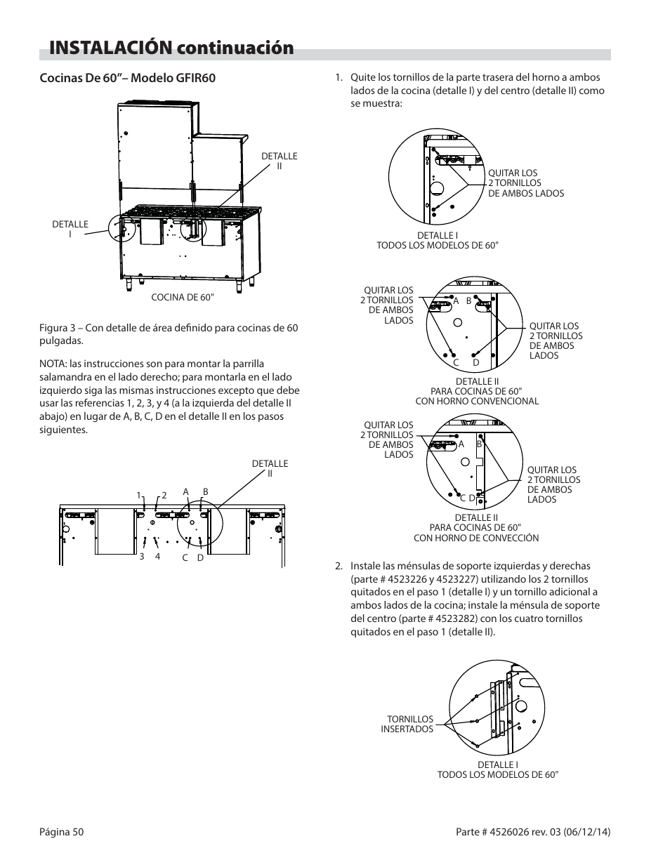 Instalación continuación, Cocinas de 60”– modelo gfir60 | Garland GF SENTRY SERIES INFRA-RED SALAMANDER BROILERS User Manual | Page 50 / 56