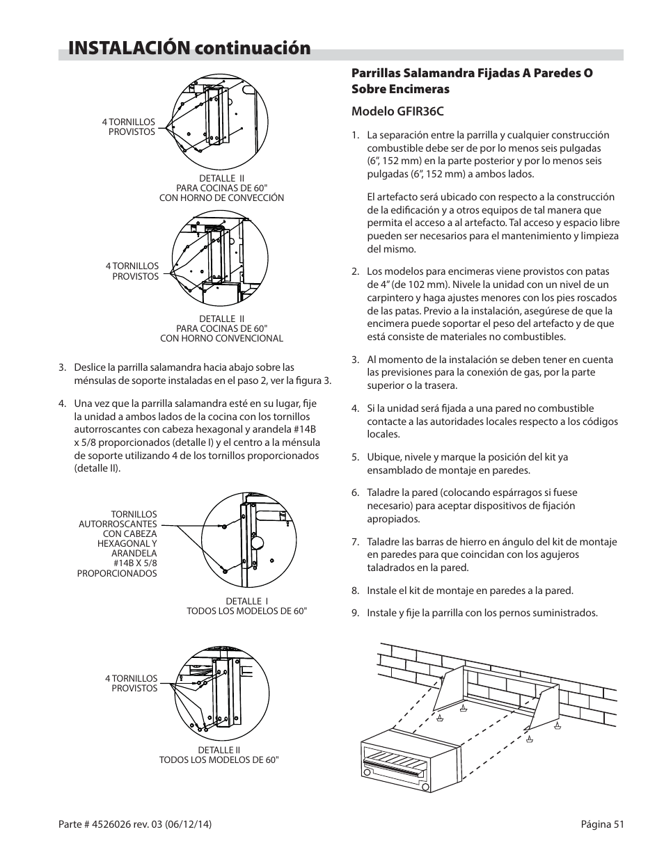 Instalación continuación | Garland GF SENTRY SERIES INFRA-RED SALAMANDER BROILERS User Manual | Page 51 / 56