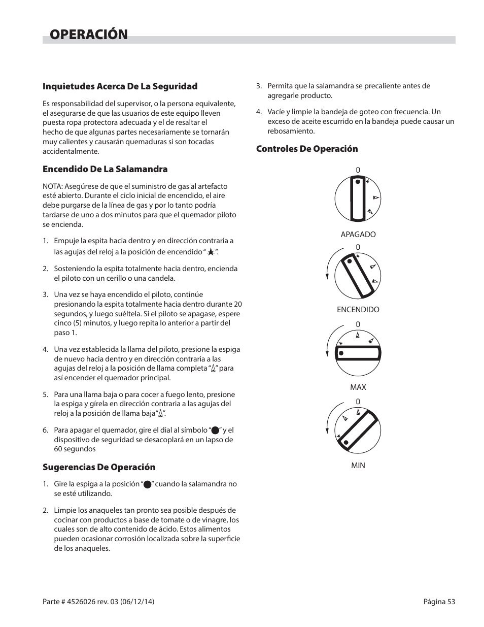Operación | Garland GF SENTRY SERIES INFRA-RED SALAMANDER BROILERS User Manual | Page 53 / 56