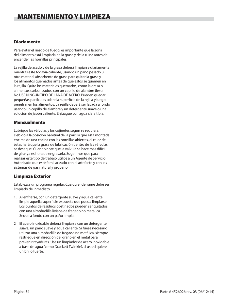 Mantenimiento y limpieza | Garland GF SENTRY SERIES INFRA-RED SALAMANDER BROILERS User Manual | Page 54 / 56