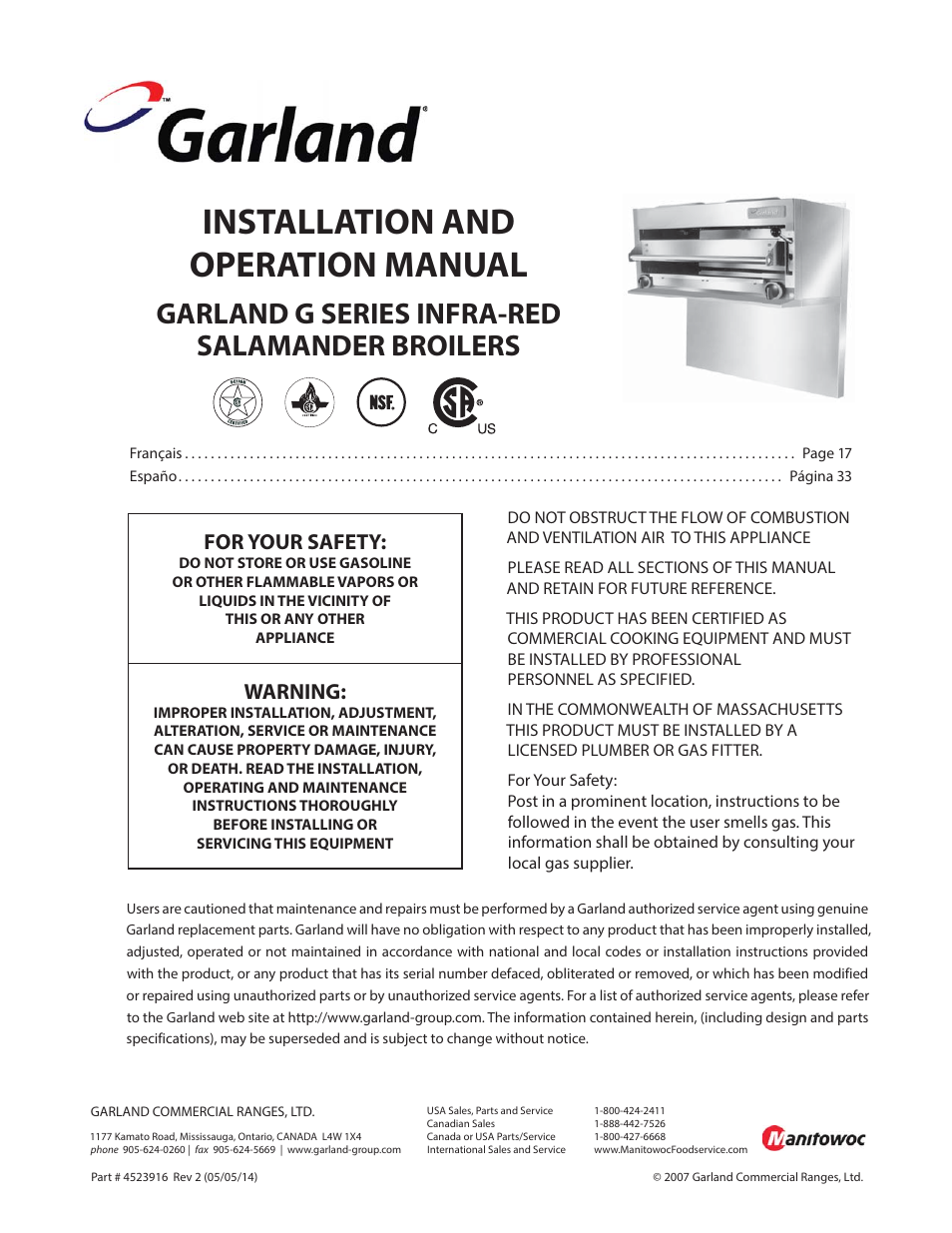 Garland G SERIES INFRA-RED SALAMANDER BROILERS User Manual | 52 pages