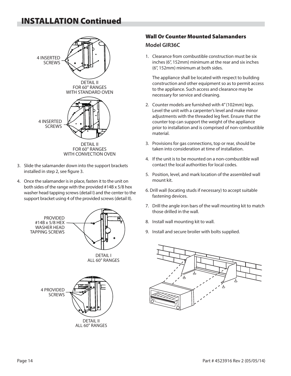 Installation continued | Garland G SERIES INFRA-RED SALAMANDER BROILERS User Manual | Page 14 / 52