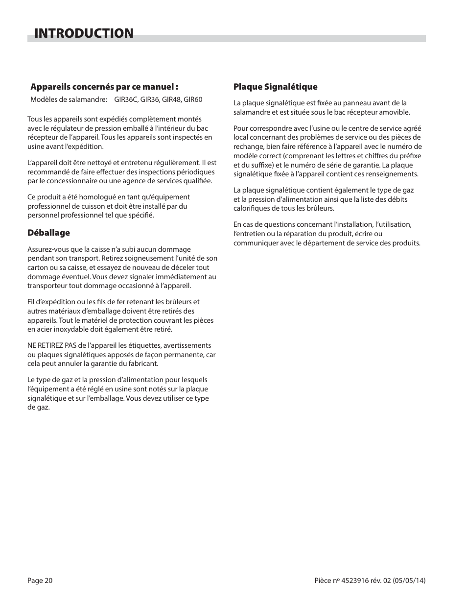 Introduction | Garland G SERIES INFRA-RED SALAMANDER BROILERS User Manual | Page 20 / 52