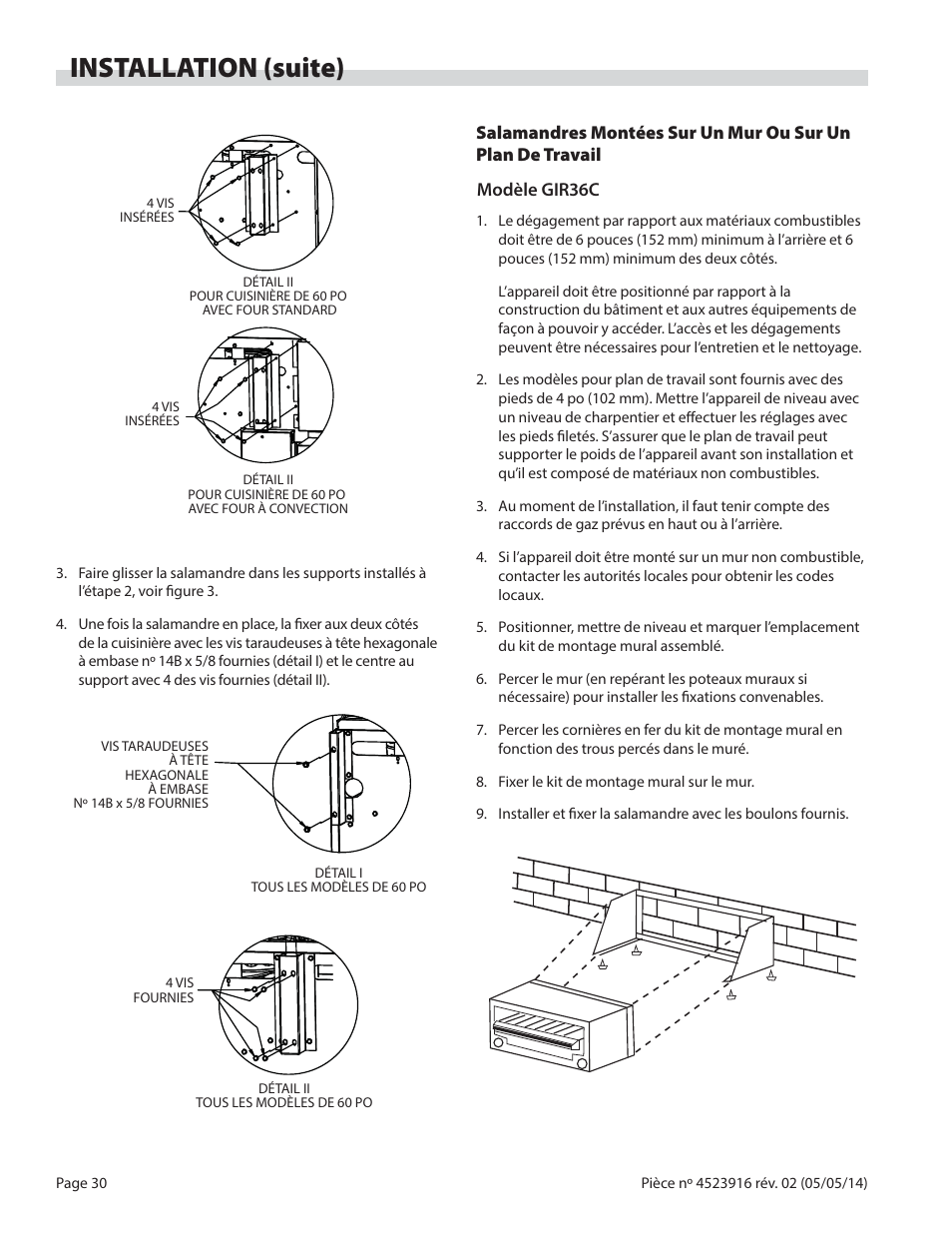 Installation (suite) | Garland G SERIES INFRA-RED SALAMANDER BROILERS User Manual | Page 30 / 52