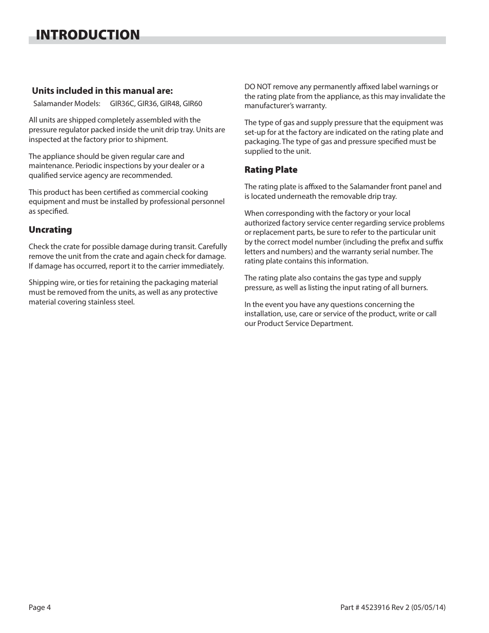 Introduction | Garland G SERIES INFRA-RED SALAMANDER BROILERS User Manual | Page 4 / 52