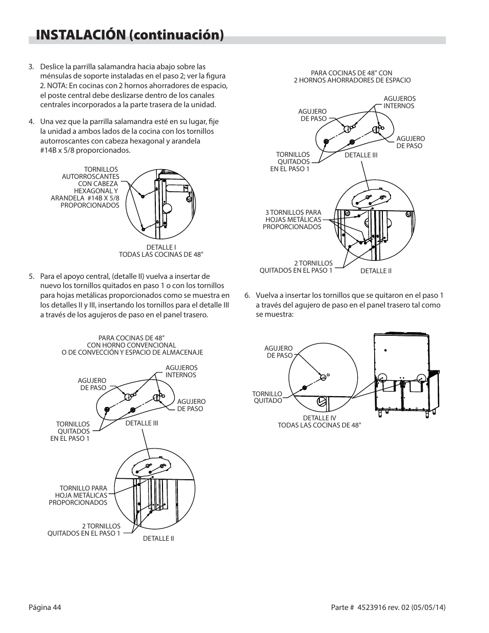 Instalación (continuación) | Garland G SERIES INFRA-RED SALAMANDER BROILERS User Manual | Page 44 / 52