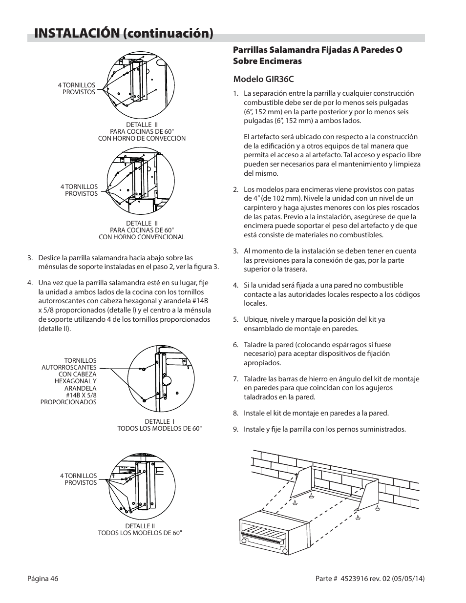 Instalación (continuación) | Garland G SERIES INFRA-RED SALAMANDER BROILERS User Manual | Page 46 / 52